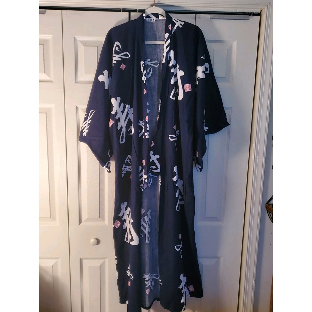Tokyo Blue Bathrobe Lightweight 100% Cotton Kimono Spa Sleepware Pool Cover-up